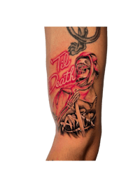 a tattoo with the words'to death'on it