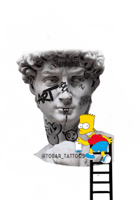a bust of simpsons with tattoos on it