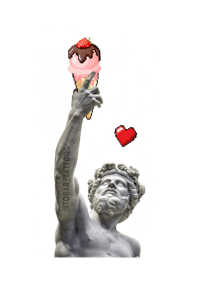 a statue of a man holding an ice cream