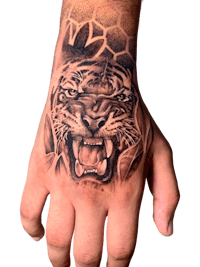 a hand with a tiger tattoo on it