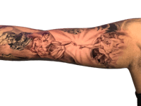 a man's arm with a tattoo of the creation of adam and elijah
